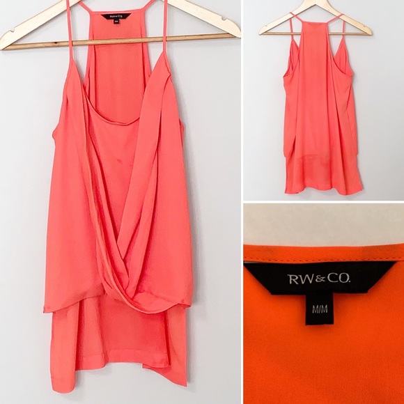 RW&Co Neon Coral Women’s Hi-Lo Ruffle Tank - Med - Picture 2 of 6